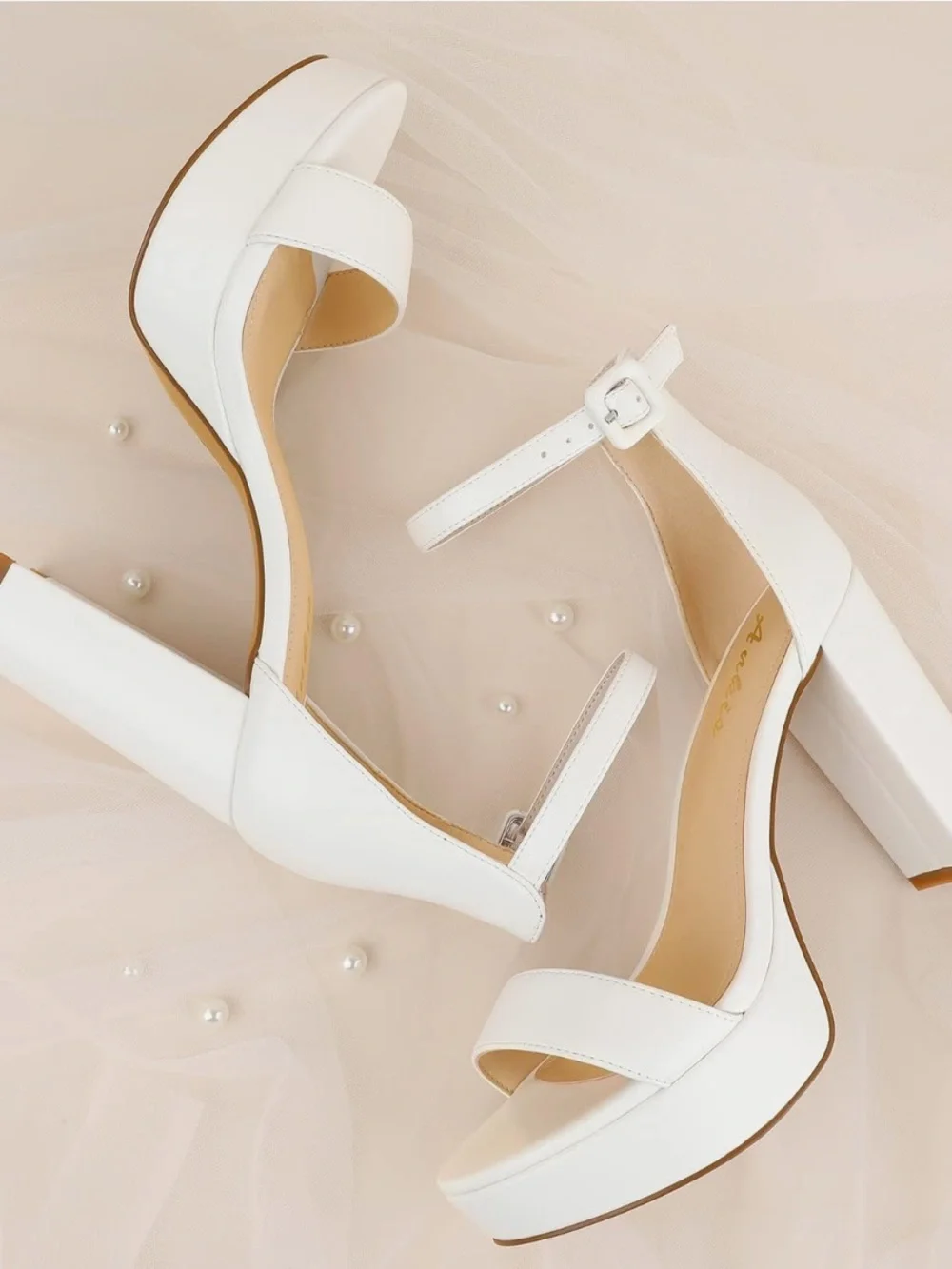Women's White Ankle-Strap Platform 4 inch wedding / summer heels